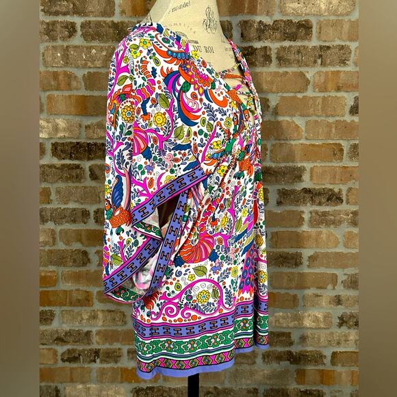 NWOT trina Turk caftan tunic beach swimsuit coverup lace up paisley pattern s XS - Picture 6 of 13